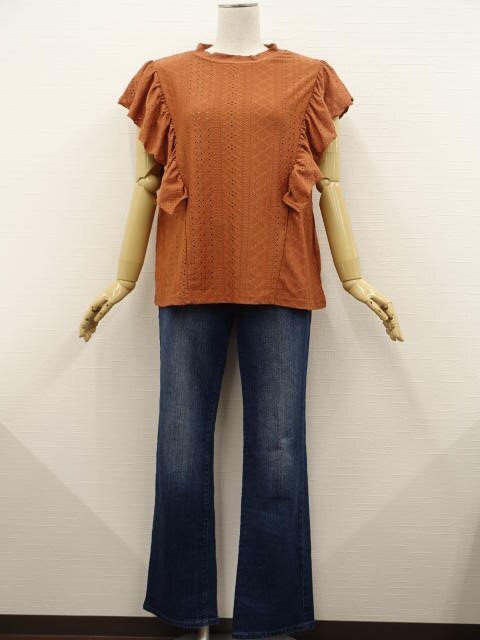 美品 mysa&Actress レースカットソー+デニムパンツ コーデ2点セット LL相当 茶系/青 カジュアル・フェミニン・シンプル系 20代~40代拍卖