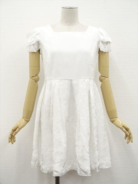 定価\18,900 訳あり未使用品 カールパークレーン KarL Park Lane 膝丈 パフスリーブ 半袖 スクエアネック レースドレス 9 ホワイト拍卖