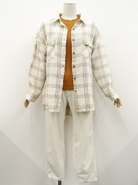 美品 UNIQLO等 長袖シャツ+五分袖カットソー+パンツ コーディネート3点セット M相当 アイボリー チェック柄/茶/白 カジュアル系 30~40代拍卖