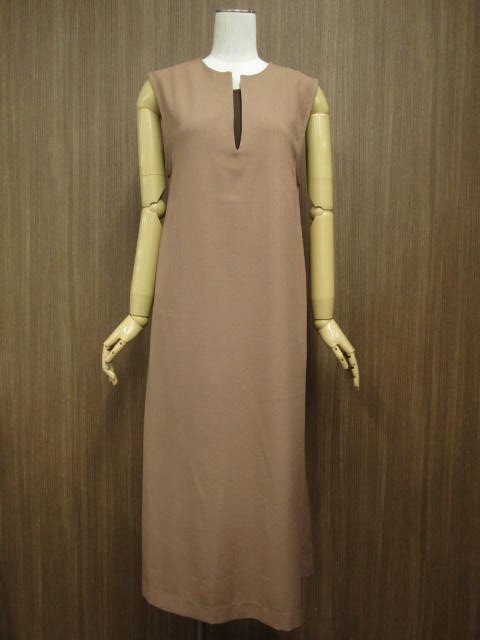 美品 ラックスダンティア JILL MERRY by Lax Dan Tia ロング丈 キーネック ノースリーブワンピース M ブラウン系 【メール便可】拍卖