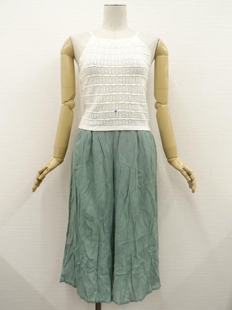 美品 RiLi&grove ニットキャミソール+スカーチョ コーディネート2点セット M相当 オフホワイト 総柄/グリーン系 カジュアル系 20代~30代拍卖