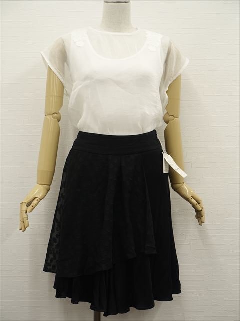 新品タグ付 GRL&Soobinie等 ブラウス+タンクトップ+スカート コーデ上下3点セット M相当 白/白 花柄/黒 ドット フェミニン系 30代~40代拍卖