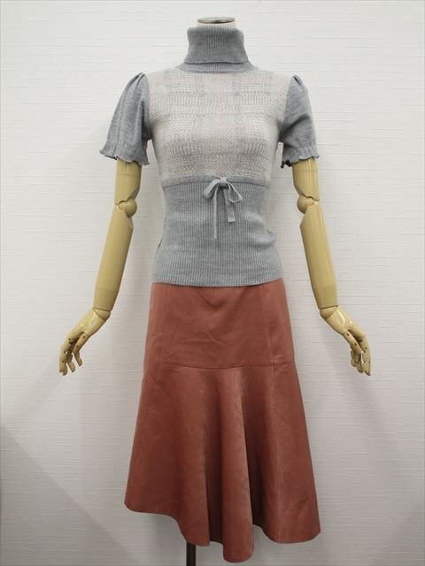 美品 Caroll&31 sons de mode 半袖カットソー+ヘムスカート コーデ上下2点セット S相当 グレー チェック柄/ピンク系 フェミニン系 30~40代拍卖