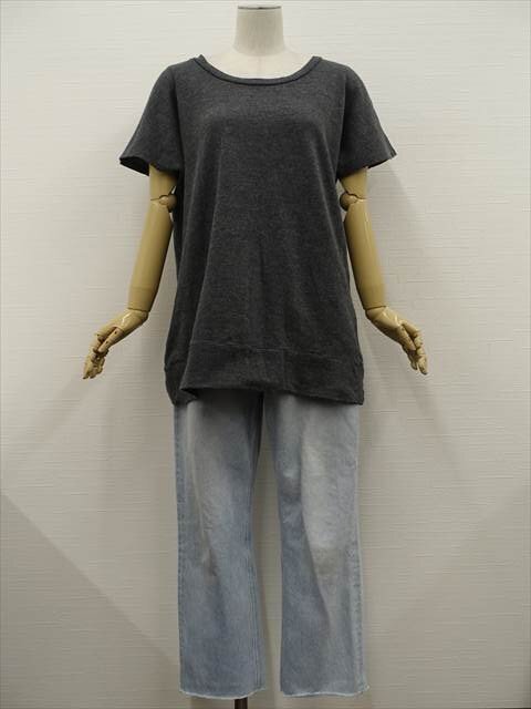 美品 UNIQLO&Fano Studios 半袖カットソー+デニムストレートパンツ コーディネート2点セット L相当 グレー/ブルー カジュアル系 20代~30代拍卖