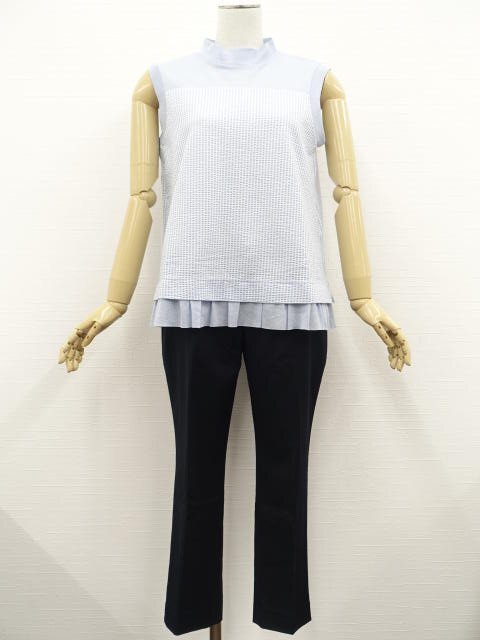 美品 Karl Park Lane等 ノースリーブカットソー+アンクル丈パンツ コーディネート2点セット M相当 水色/黒 きれいめ系 20代 【メール便可】拍卖