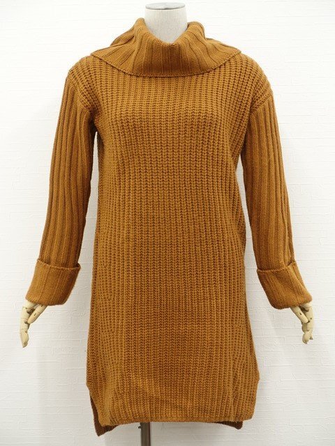 美品 ロペピクニック ROPE PICNIC 洗えるひざ丈 長袖 タートルネック ニットワンピース 38 ブラウン拍卖