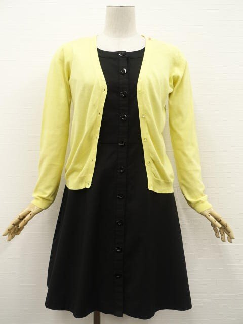 美品 Spick and Span等 長袖ニットカーディガン+膝丈ノースリーブワンピース コーディネート2点セット M相当 黄/黒 フェミニン系 20代~拍卖
