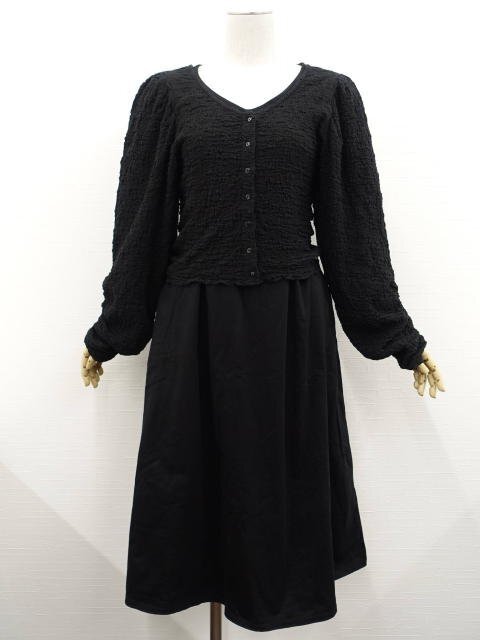 美品 SpRay PREMIUM等 長袖 カーディガン+ロング丈 ノースリーブワンピース コーディネート2点セット M相当 ブラック ガーリー系 20代拍卖