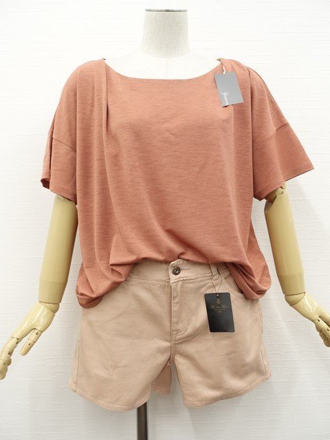 新品タグ付 nano・universe等 カットソー+カラーショートパンツ コーデ2点set L オレンジ系/ピンク系 カジュアル系 20代拍卖