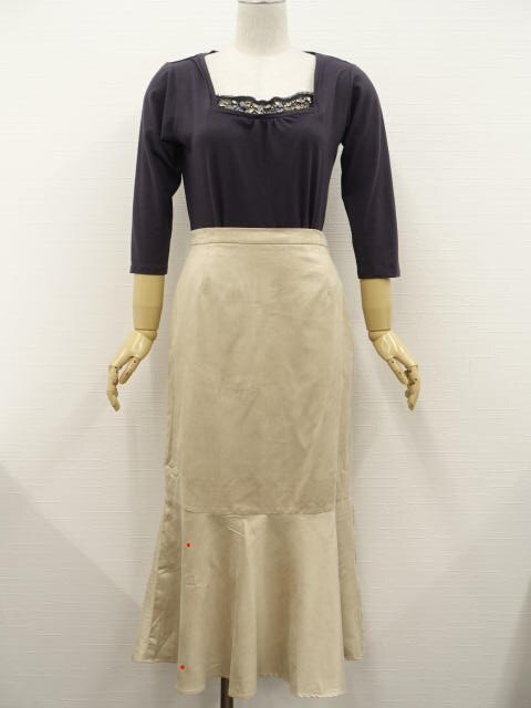 美品 weaver等 七分袖カットソー+ロングマーメイドスカート コーディネート2点セット M相当 グレー系/ベージュ フェミニン系 30代~40代拍卖