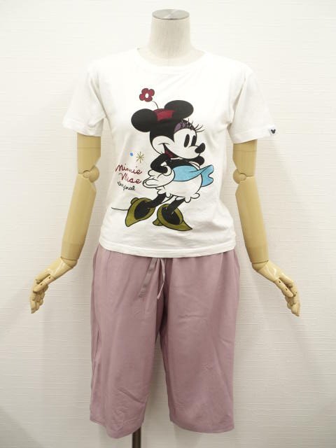 美品 Disney等 半袖Tシャツ+ハーツパンツ コーディネート2点セット ルームウェア L相当 白地 ミニープリント/紫 カジュアル系 10代~20代拍卖