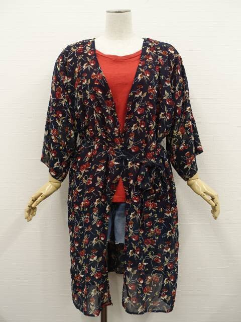 美品 GU等 七分袖カーディガン+五分袖カットソー+デニムショートパンツ コーデ3点セット M相当 紺地 花/赤系/青系 カジュアル系 20代拍卖