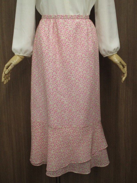 美品 ハートフォード Hartford ロング丈 ティアードスカート 5 ホワイト地 ピンク×イエローカーキ 小花柄 【メール便可】拍卖