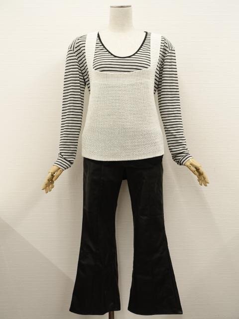 美品 ZARA&AZUL ニットジレベスト+長袖カットソー+ストレートパンツ コーデ3点セット S 白/黒×グレー杢 ボーダー/黒 シンプル系 20代~拍卖