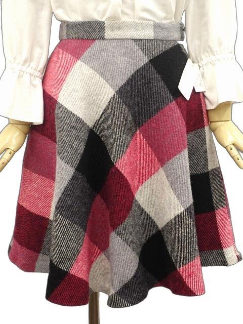 定価\8,900 新品タグ付 クリアインプレッション Clear Impression ひざ丈 フレアスカート 1 グレー×レッド×ブラック チェック柄拍卖