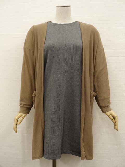 美品 ROPE PICNIC等 長袖カーディガン+膝丈ワンピース コーデ2点セット M 茶/グレー系&クリーム 花 カジュアル・ガーリー系 20代・30代拍卖