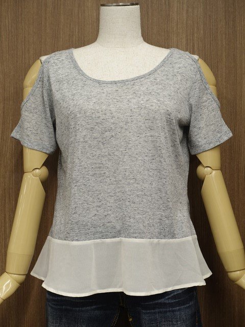 美品 ローズバッド ROSE BUD 洗える ノースリーブ ラウンドネック カットソー F グレー杢 オフホワイト 【メール便可】拍卖