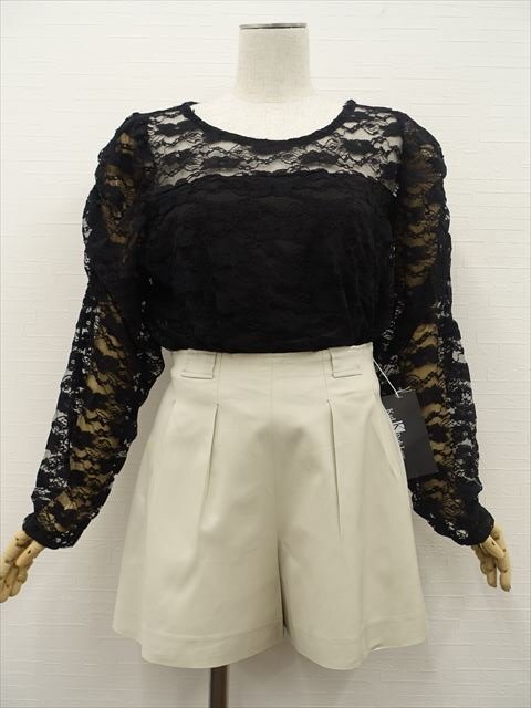 美品 Karl Park Lane等 カットソー+キュロットパンツ コーディネート2点セット M相当 黒×黒 花柄/アイボリー フェミニン・ガーリー系 20代拍卖