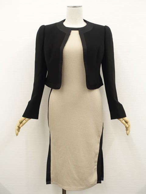 美品 LIUMA&DAZY ノーカラージャケット+ロング丈ノースリーブワンピース コーデ2点セット S相当 黒/ベージュ&黒 きれいめ系 30代~40代拍卖