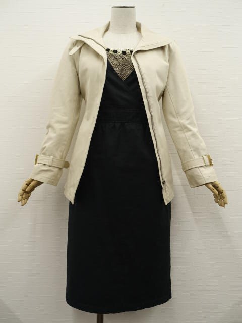 美品 axes femme等 コート+ニットカットソー+ロング丈ワンピース コーデ3点セット M ベージュ/ベージュ系 ボーダー/黒 フェミニン系 20代拍卖