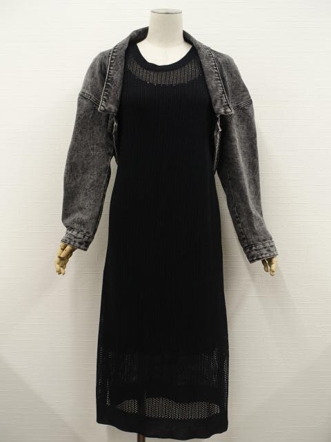 美品 Heather等 長袖デニムジャケット+マキシ丈ニットノースリーブワンピース コーディネート2点セット S相当 黒 カジュアル系 30代~40代拍卖