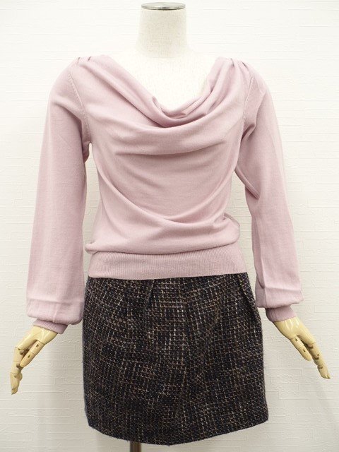 美品 SLOBE IENA等 長袖ニットカットソー+ミニ丈ツイードタックスカート コーデ2点セット M相当 ピンク/紺×茶系 きれカジ 30代~40代拍卖