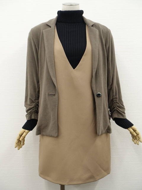 美品 GU等 九分袖 ジャケット+ひざ丈 ジャンパースカート+長袖 ニットセーター コーディネート3点セット M相当 茶系/黒 30代拍卖