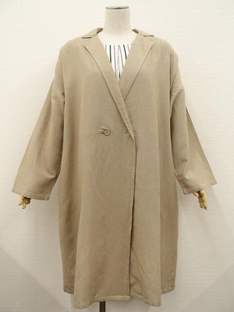 美品 r・p・s等 長袖コート+膝丈ノースリーブワンピース コーデ2点セット M相当 ベージュ/白黒 ストライプ ナチュラル系 30代・40代拍卖