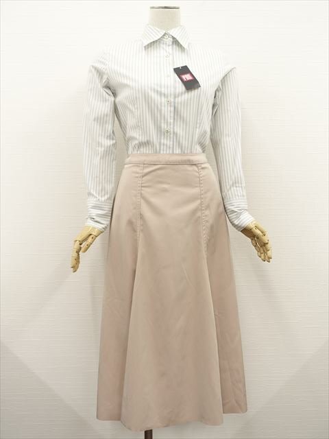 美品 PAS等 長袖シャツ+リバーシブルフレアスカート コーディネート上下2点セット S相当 水色 ストライプ/ピンク系 シンプル系 20代拍卖