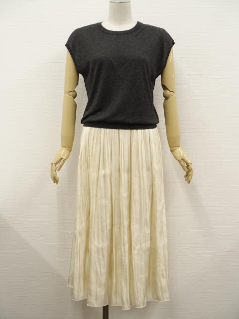 美品 one way等 ノースリーブカットソー+ロングプリーツスカート コーデ2点セット M相当 グレー系/白 シンプル・カジュアル系 20代~40代~拍卖