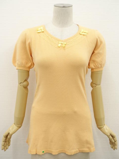 訳あり未使用品 カールパークレーン Karl Park Lane パフスリーブ 半袖 ペンタゴンネック ニットチュニック M オレンジ 【メール便可】拍卖