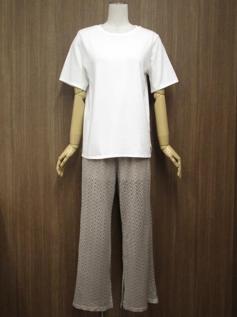 美品 自由区等 半袖カットソー+ワイドパンツ コーディネート2点セット L相当 ホワイト/ベージュ 総柄 フェミニン・シンプル系 20代・30代拍卖