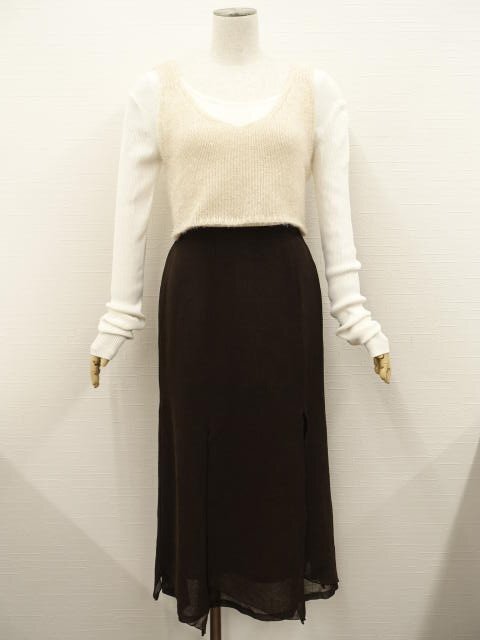 美品 JEANASiS等 ビスチェ+カットソー+ロング丈ストレートスカート コーデ3点セット M相当 白/茶 フェミニン・シンプル系 20代~40代拍卖