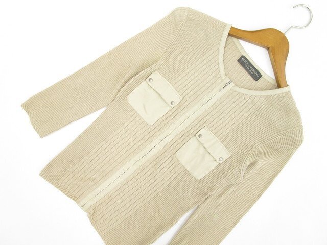 美品 ボディドレッシングデラックス BODY DRESSING Deluxe 長袖 ニットジップアップジャケット 9 ベージュ拍卖