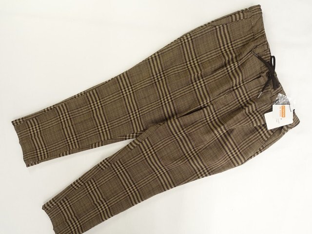 メンズ 新品タグ付き SUGGESTION URBAN WEAR アンクルテーパードパンツ L ブラウン モカブラウン ライトブラウン チェック柄拍卖
