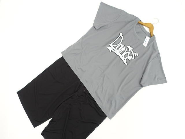 大きいサイズ メンズ 新品タグ付 vide et bois 洗える半袖Tシャツ+ハーフパンツ ジャージ上下2点セット 8L グレー地 英字/ブラック拍卖