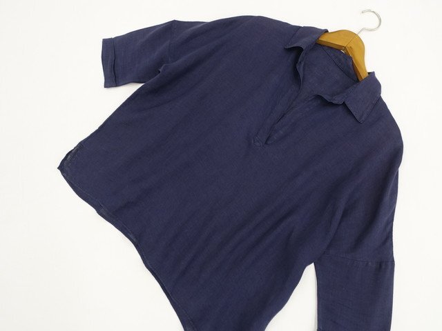 美品 デミルクス ビームス Demi-Luxe BEAMS ドロップショルダー 七分袖 スキッパー カットソー 36 ネイビー系 【メール便可】拍卖