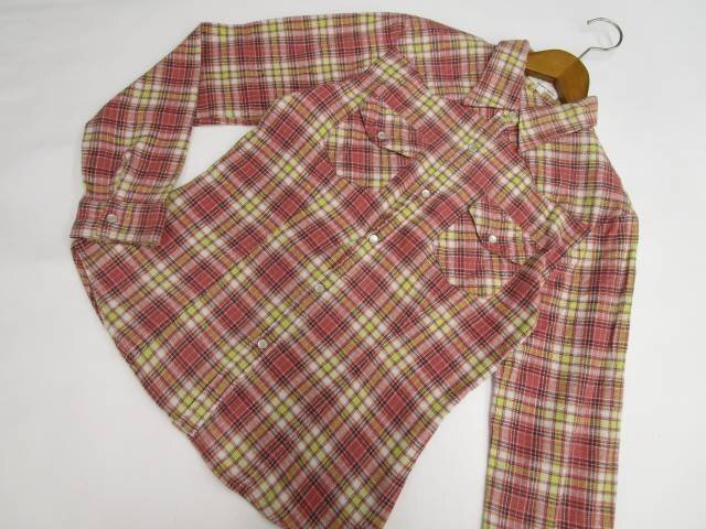 美品 ロマンティックモカ RomanticMocha 長袖 シャツ L ホワイト×ピンク×イエロー×グリーン タータンチェック柄 【メール便可】拍卖