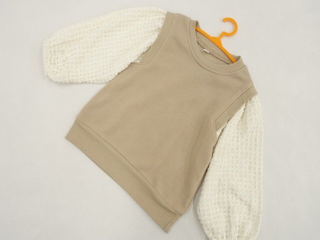 キッズ 美品 長袖 ラウンドネック フェイクレイヤードカットソー 100 ブラウン×アイボリー 【メール便可】拍卖