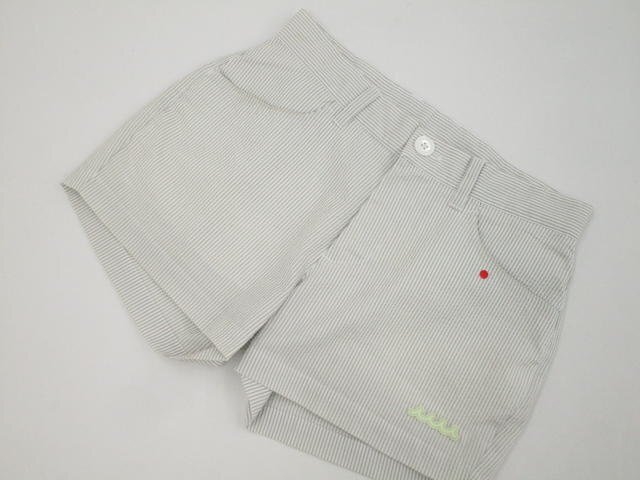 美品 ムータマリン muta MARINE 洗えるノータックショートパンツ ゴルフ 1 ホワイト×グレー ストライプ柄 【メール便可】拍卖