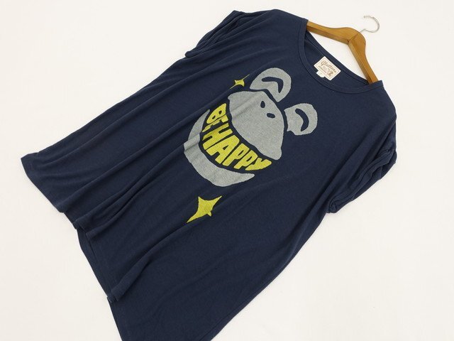 美品 グルトンズ gluttons フレンチスリーブ 半袖 カットソー F ネイビー×イエロー×ライトグレー 動物顔 【メール便可】拍卖