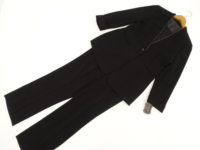 新品タグ付き REGINA PORTE ノーカラージャケット+スラックス ロングシーズンブラックフォーマル2点セット 13AR 黒 礼服 冠婚葬祭拍卖