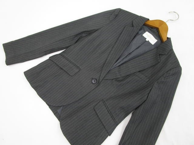 美品 プロポーションボディドレッシング PROPORTION BODY DRESSING 長袖 テーラードジャケット 4 グレー地 ホワイト ストライプ柄拍卖