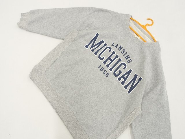 キッズ 未使用品 MONOSO BLK.Label 長袖 クルーネック 裏起毛トレーナー 160 グレー杢地 ホワイト×ネイビー 英字拍卖