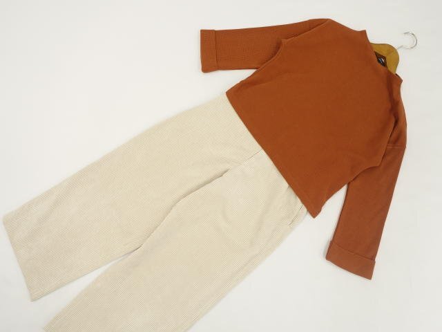 美品 COMME CA ISM等 ニットカットソー+ワイドパンツ コーディネート上下2点セット S相当 オレンジ系/アイボリー カジュアル系 30代~40代拍卖