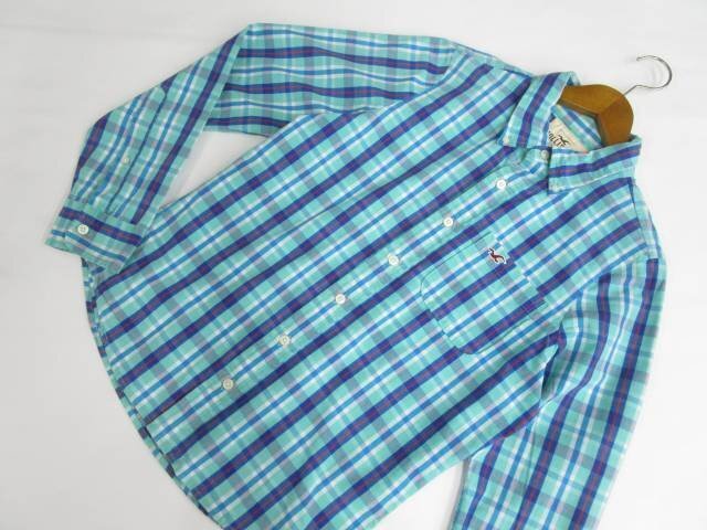メンズ 美品 ホリスター HOLLISTER 長袖 シャツ S グリーン×ブルー×ホワイト チェック柄&レッド×ホワイト カモメ 【メール便可】拍卖