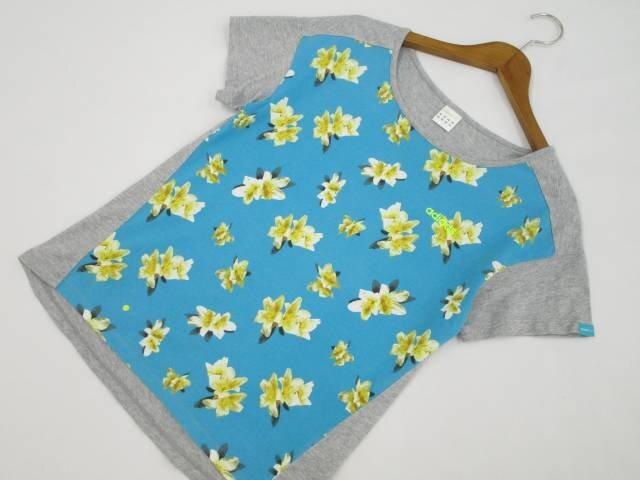 美品 アディダスネオ adidas neo 半袖 Tシャツ スポーツ L ブルー系地 ホワイト×イエロー 花柄/ライトグレー杢 【メール便可】拍卖