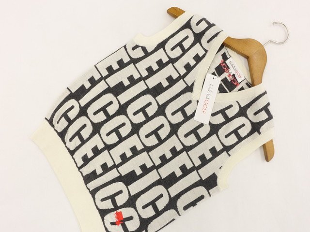 定価\15,000 新品タグ付 FICCE BY DON KONISHI Vネック 洗えるニットジレベスト ゴルフ S グレー杢地 ロゴ&英字 【メール便可】拍卖