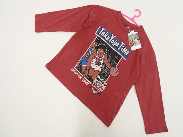 キッズ 訳あり未使用品 URBAN GARMENT 長袖 クルーネック カットソー 130 レッド地 英字&プリント 【メール便可】拍卖