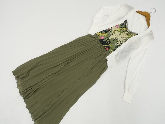 美品 GU等 カーディガン+ビスチェキャミソール+ロング丈スカート コーデ3点セット S 白/緑系 草木柄/緑 カジュアル・フェミニン系 20代拍卖